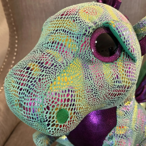 Large Ty Beanie Boos Cinder The Green Dragon Plush large, 16” NWT Iridescent - Picture 9 of 16